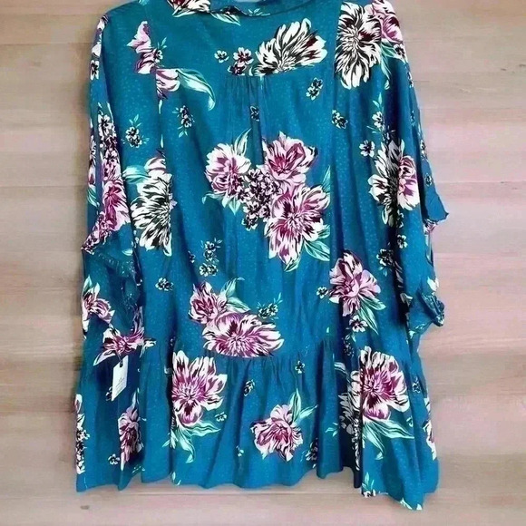 Terra Sky Women’s Plus Teal Floral Peplum Button Up Top Comfy 1X (16W-18W) - Picture 5 of 8